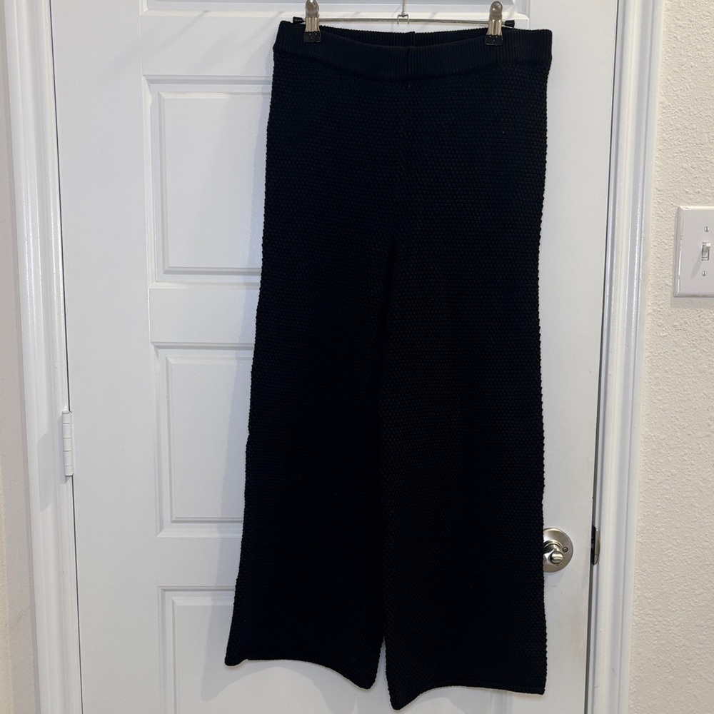 Free People FP Beach Black Textured Knit Wide Leg Cropped Pants Small